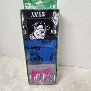 The Golden Girls 3 Pair Crew Socks Shoe Size 8-12 New in Box Bioworld